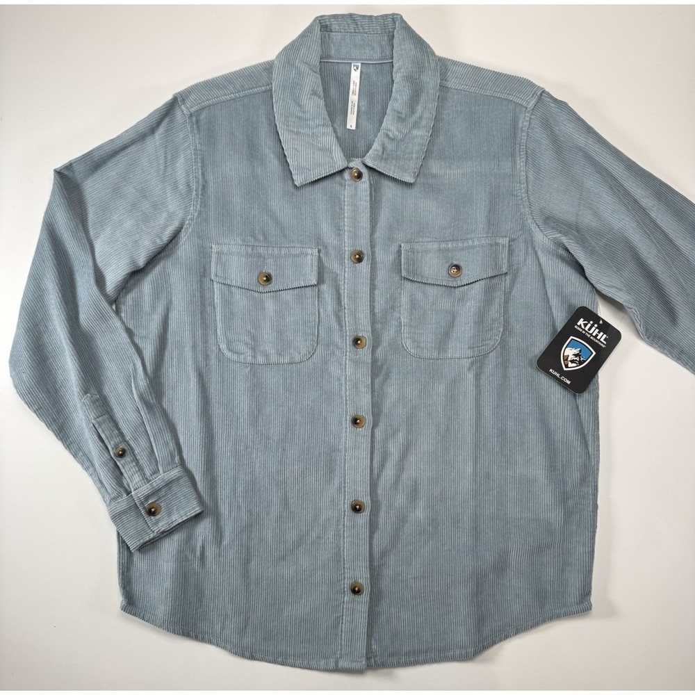 KUHL Tallula Cord Oversized Corduroy Button Up Overshirt Womens Small Blue